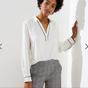NWT LOFT Piped Collar Split Neck Blouse